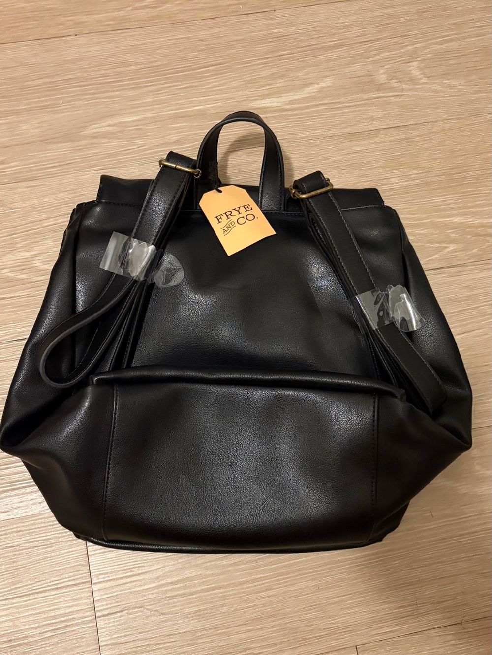 FRYE AND CO. Black Leather Flap Backpack with Gold Hardware - Picture 2 of 5